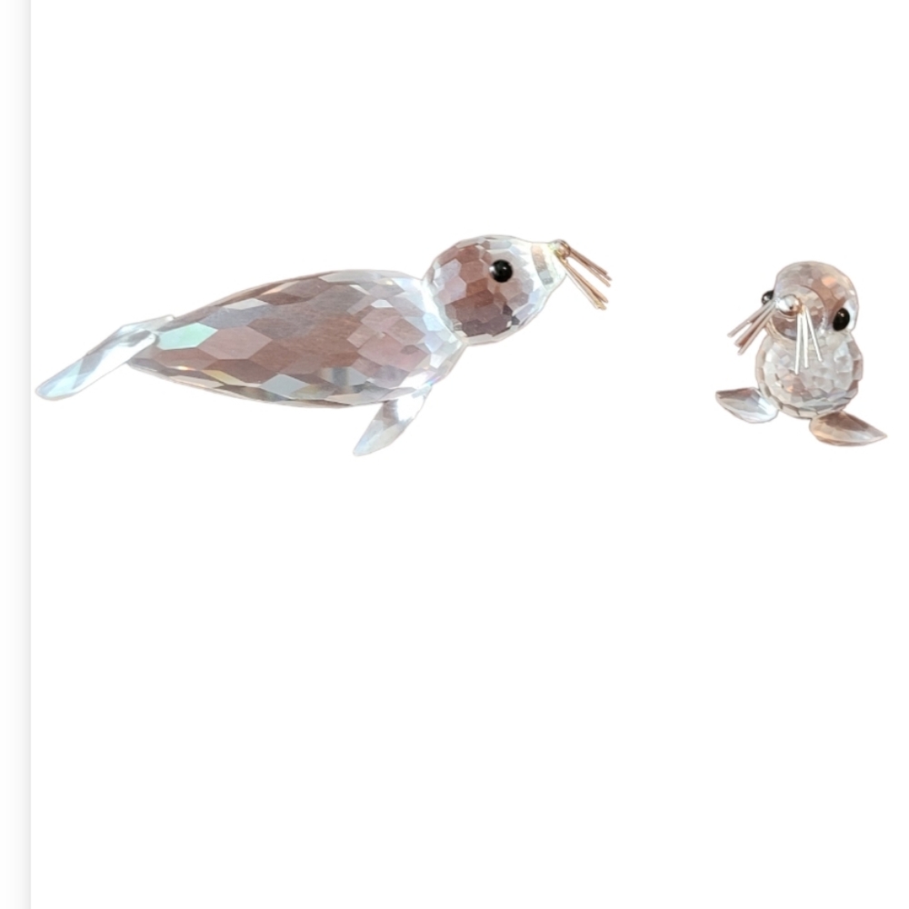 Vintage Swarovski crystal mother and baby seal